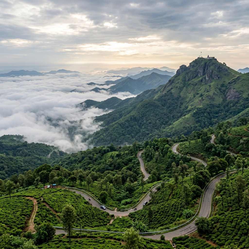 Chikkamagaluru, Karnataka β Green coffee estate hills and Mullayanagiri peak in Chikkamagaluru
