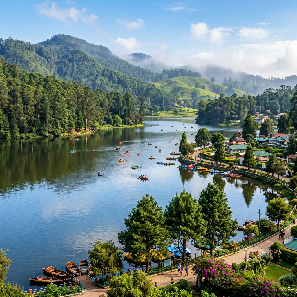 Serene Kodaikanal lake framed by the hills of Tamil Nadu