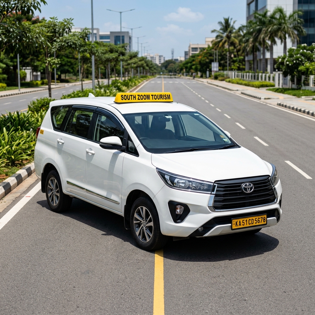 White SUV tourist cab with yellow South Zoom Tourism board